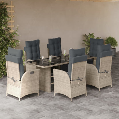 Set da Pranzo da Giardino 7 pz Cuscini Polyrattan Grigio Chiaro | homemem39