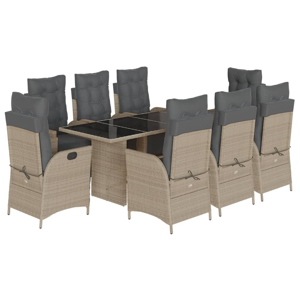 Set Pranzo da Giardino 9pz con Cuscini Grigio Chiaro Polyrattan | homemem39