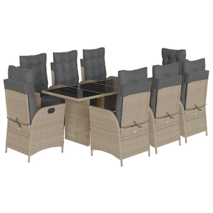 Set Pranzo da Giardino 9pz con Cuscini Grigio Chiaro Polyrattan | homemem39