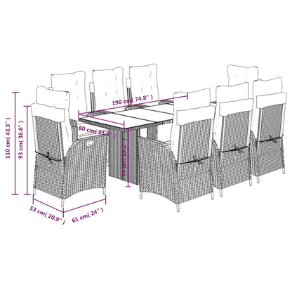 Set Pranzo da Giardino 9pz con Cuscini Grigio Chiaro Polyrattan | homemem39