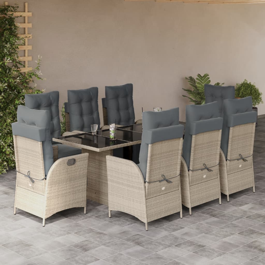 Set Pranzo da Giardino 9pz con Cuscini Grigio Chiaro Polyrattan | homemem39