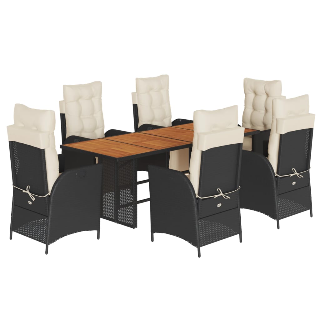 Set da Pranzo da Giardino 7 pz Nero con Cuscini in Polyrattan - homemem39