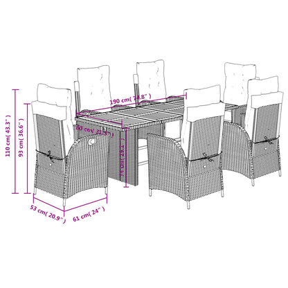 Set da Pranzo da Giardino 7 pz Nero con Cuscini in Polyrattan | homemem39