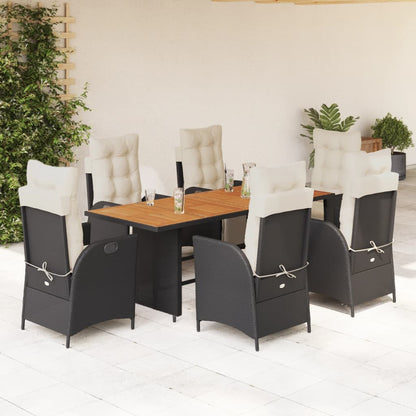 Set da Pranzo da Giardino 7 pz Nero con Cuscini in Polyrattan | homemem39