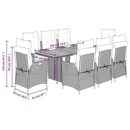 Set da Pranzo da Giardino 9 pz con Cuscini Nero in Polyrattan | homemem39