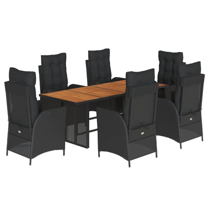 Set da Pranzo da Giardino 7 pz Nero con Cuscini in Polyrattan | homemem39