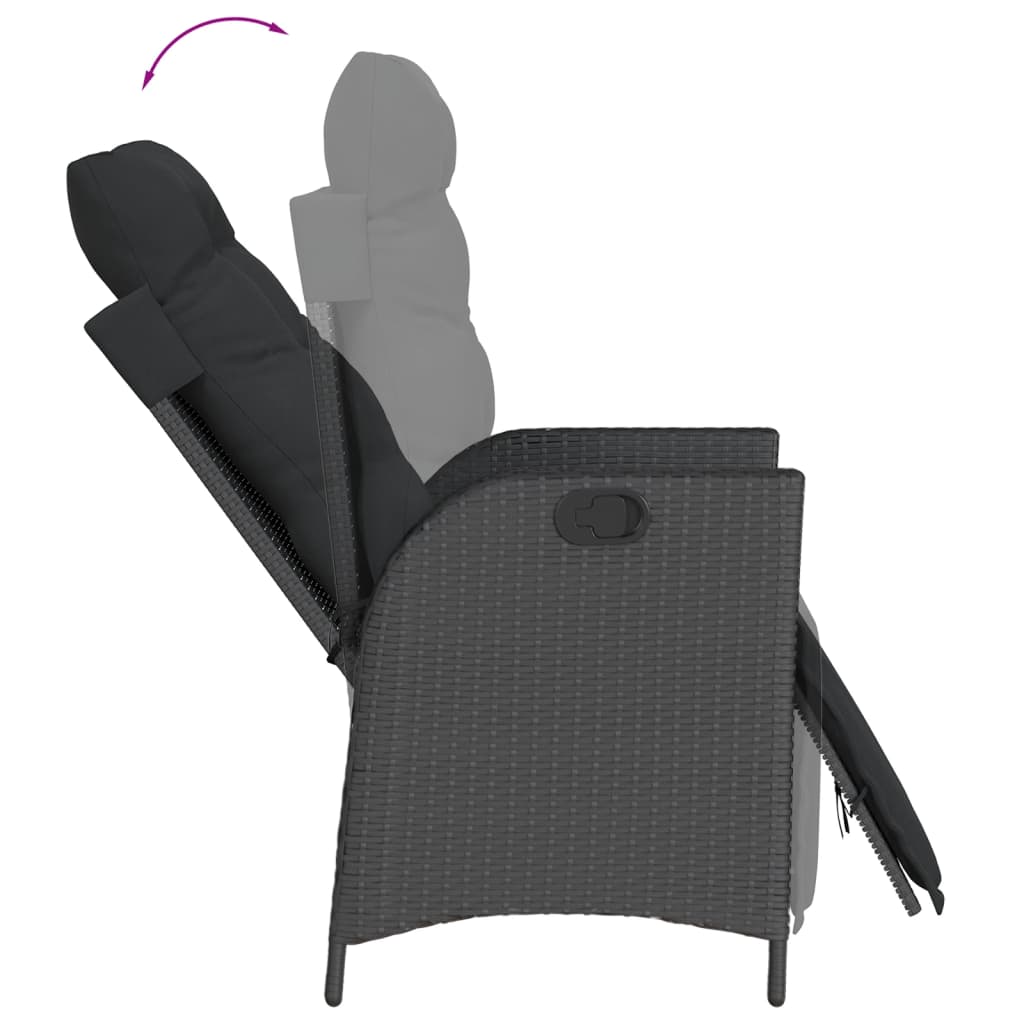 Set da Pranzo da Giardino 7 pz Nero con Cuscini in Polyrattan | homemem39