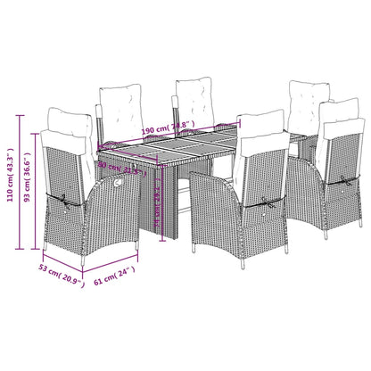 Set da Pranzo da Giardino 7 pz Nero con Cuscini in Polyrattan | homemem39