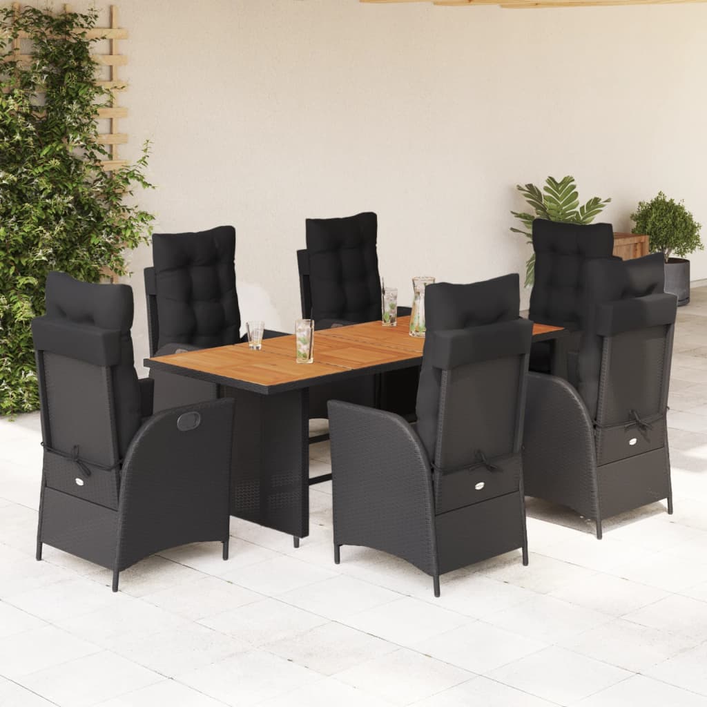 Set da Pranzo da Giardino 7 pz Nero con Cuscini in Polyrattan | homemem39