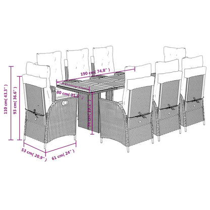 Set da Pranzo da Giardino 9 pz con Cuscini Nero in Polyrattan | homemem39