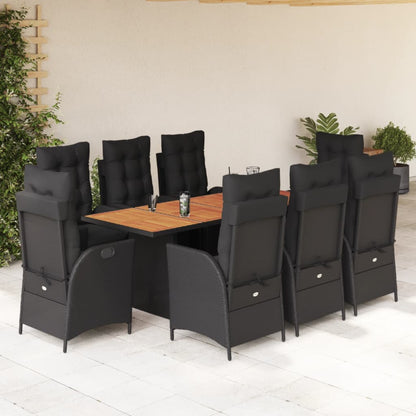 Set da Pranzo da Giardino 9 pz con Cuscini Nero in Polyrattan - homemem39