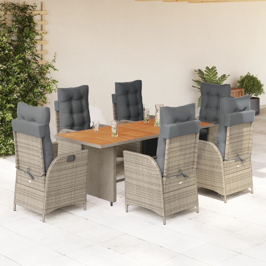 Set da Pranzo da Giardino 7 pz con Cuscini in Polyrattan Grigio | homemem39
