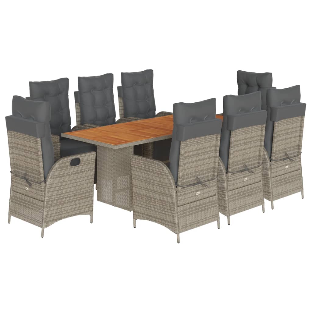 Set da Pranzo da Giardino 9 pz con Cuscini in Polyrattan Grigio | homemem39