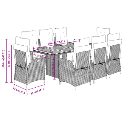 Set da Pranzo da Giardino 9 pz con Cuscini in Polyrattan Grigio | homemem39