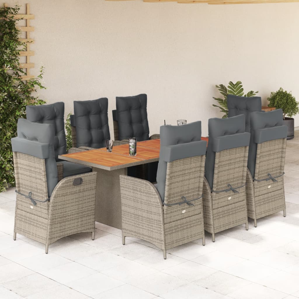 Set da Pranzo da Giardino 9 pz con Cuscini in Polyrattan Grigio | homemem39