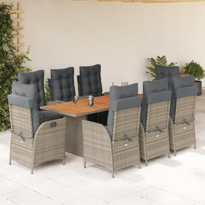 Set da Pranzo da Giardino 9 pz con Cuscini in Polyrattan Grigio | homemem39