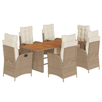 Set da Pranzo da Giardino 7 pz con Cuscini Beige in Polyrattan | homemem39