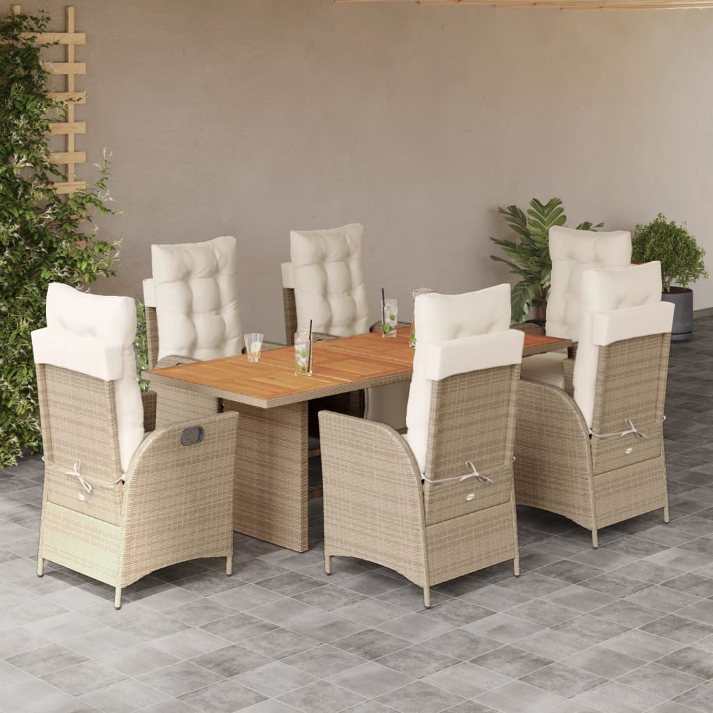 Set da Pranzo da Giardino 7 pz con Cuscini Beige in Polyrattan | homemem39