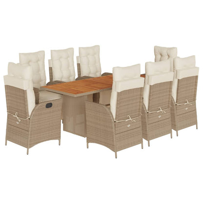 Set da Pranzo da Giardino 9 pz con Cuscini Beige in Polyrattan | homemem39