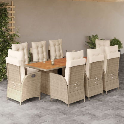 Set da Pranzo da Giardino 9 pz con Cuscini Beige in Polyrattan | homemem39