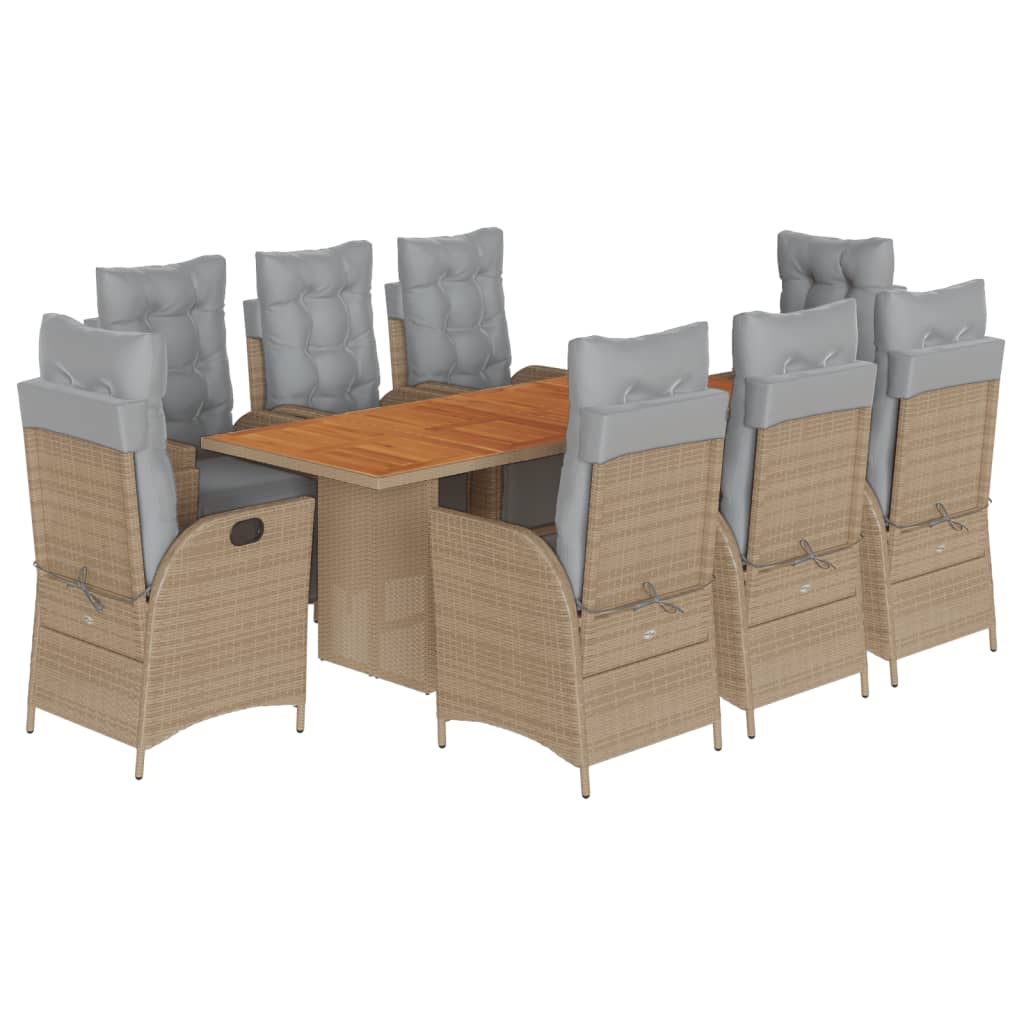 Set Pranzo da Giardino 9 pz con Cuscini Beige Misto Polyrattan | homemem39