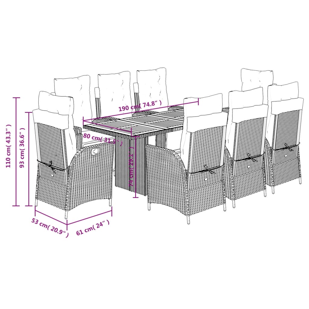 Set Pranzo da Giardino 9 pz con Cuscini Beige Misto Polyrattan | homemem39