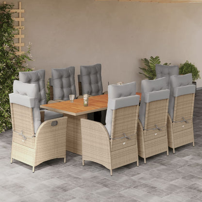 Set Pranzo da Giardino 9 pz con Cuscini Beige Misto Polyrattan | homemem39
