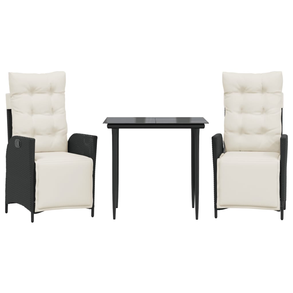 Set da Pranzo da Giardino 3 pz con Cuscini Nero in Polyrattan | homemem39