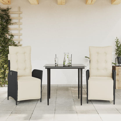 Set da Pranzo da Giardino 3 pz con Cuscini Nero in Polyrattan | homemem39