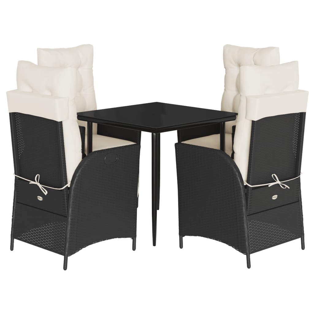 Set da Pranzo da Giardino 5 pz Nero con Cuscini in Polyrattan | homemem39