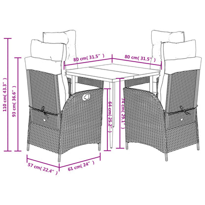Set da Pranzo da Giardino 5 pz Nero con Cuscini in Polyrattan | homemem39