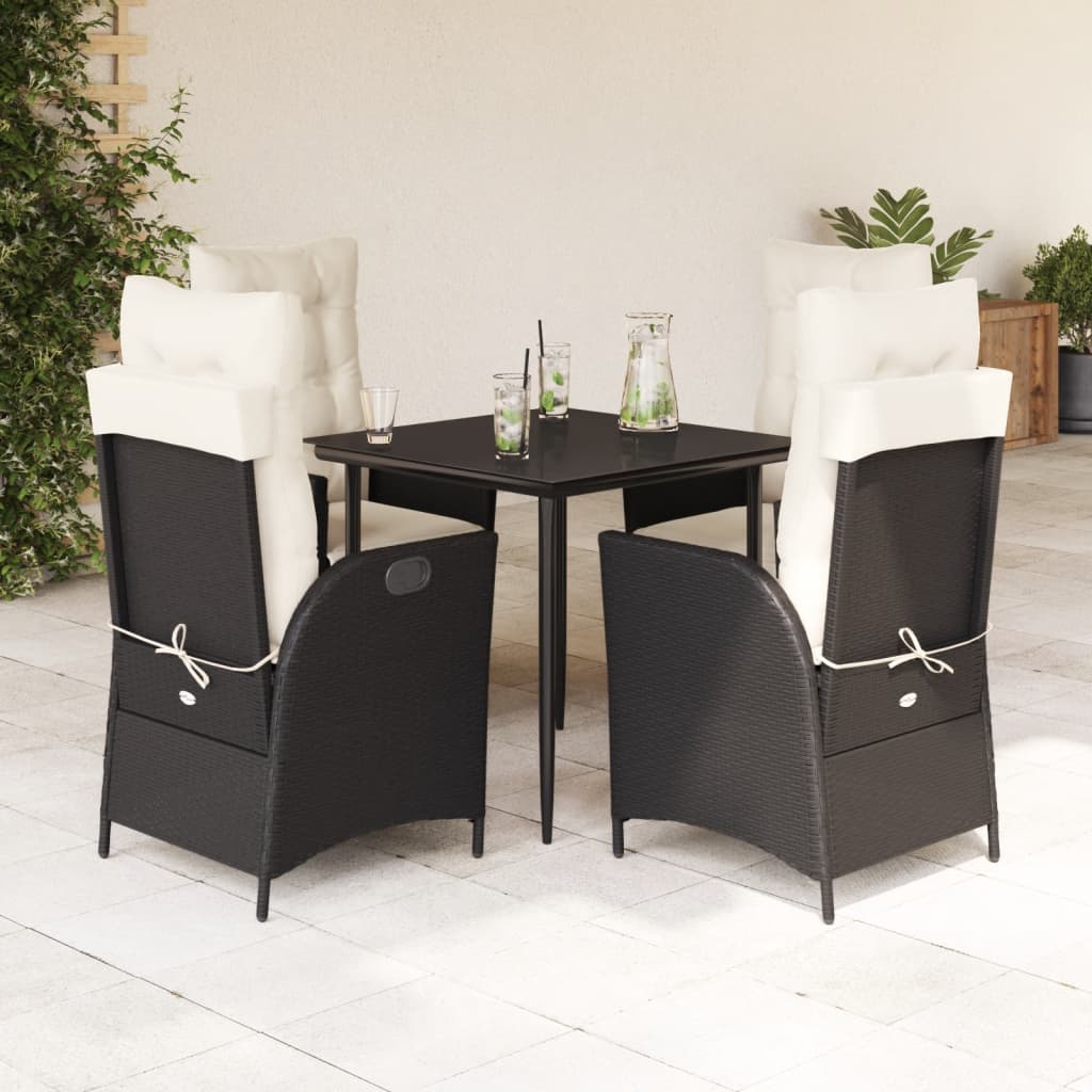 Set da Pranzo da Giardino 5 pz Nero con Cuscini in Polyrattan | homemem39