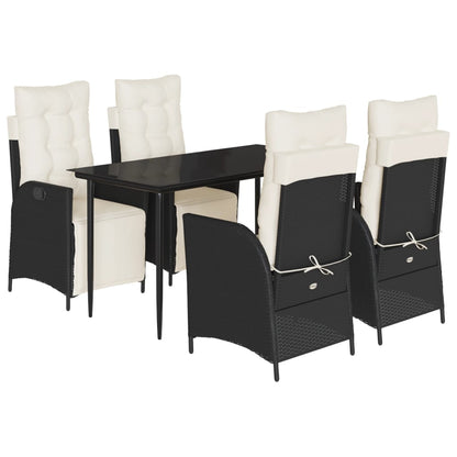Set da Pranzo da Giardino 5 pz Nero con Cuscini in Polyrattan | homemem39