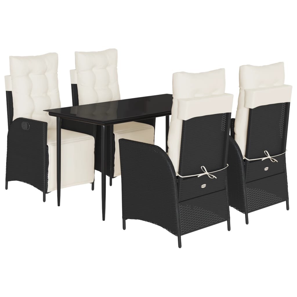 Set da Pranzo da Giardino 5 pz Nero con Cuscini in Polyrattan - homemem39