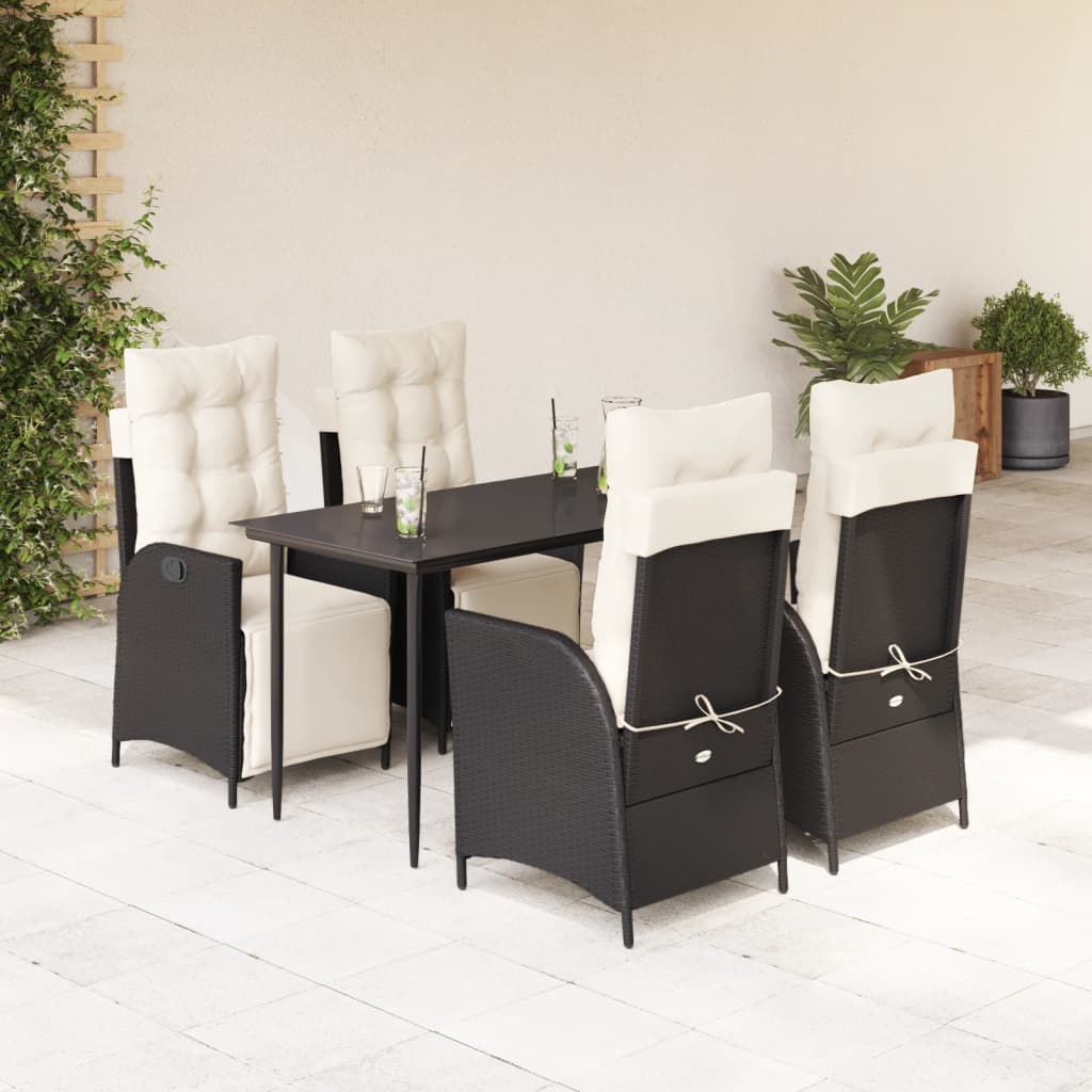 Set da Pranzo da Giardino 5 pz Nero con Cuscini in Polyrattan | homemem39