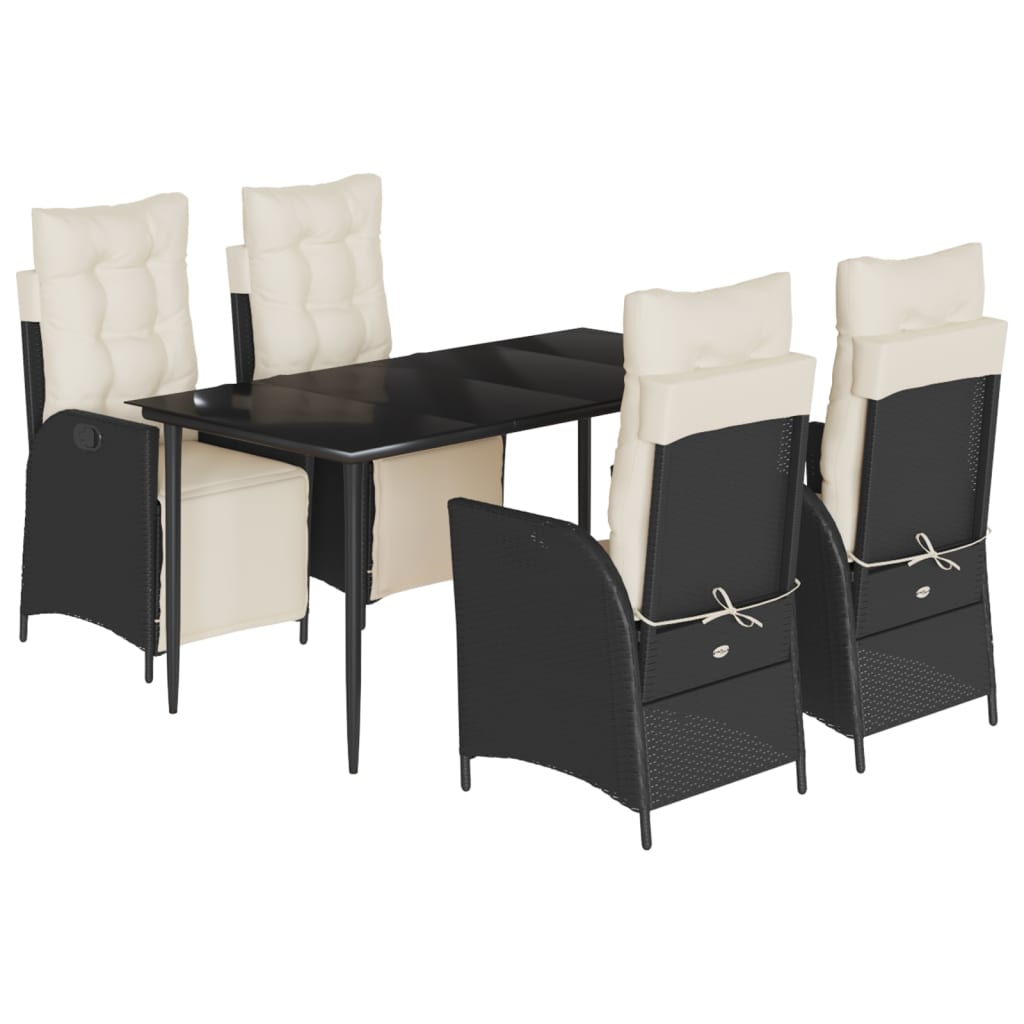 Set da Pranzo da Giardino 5 pz Nero con Cuscini in Polyrattan - homemem39