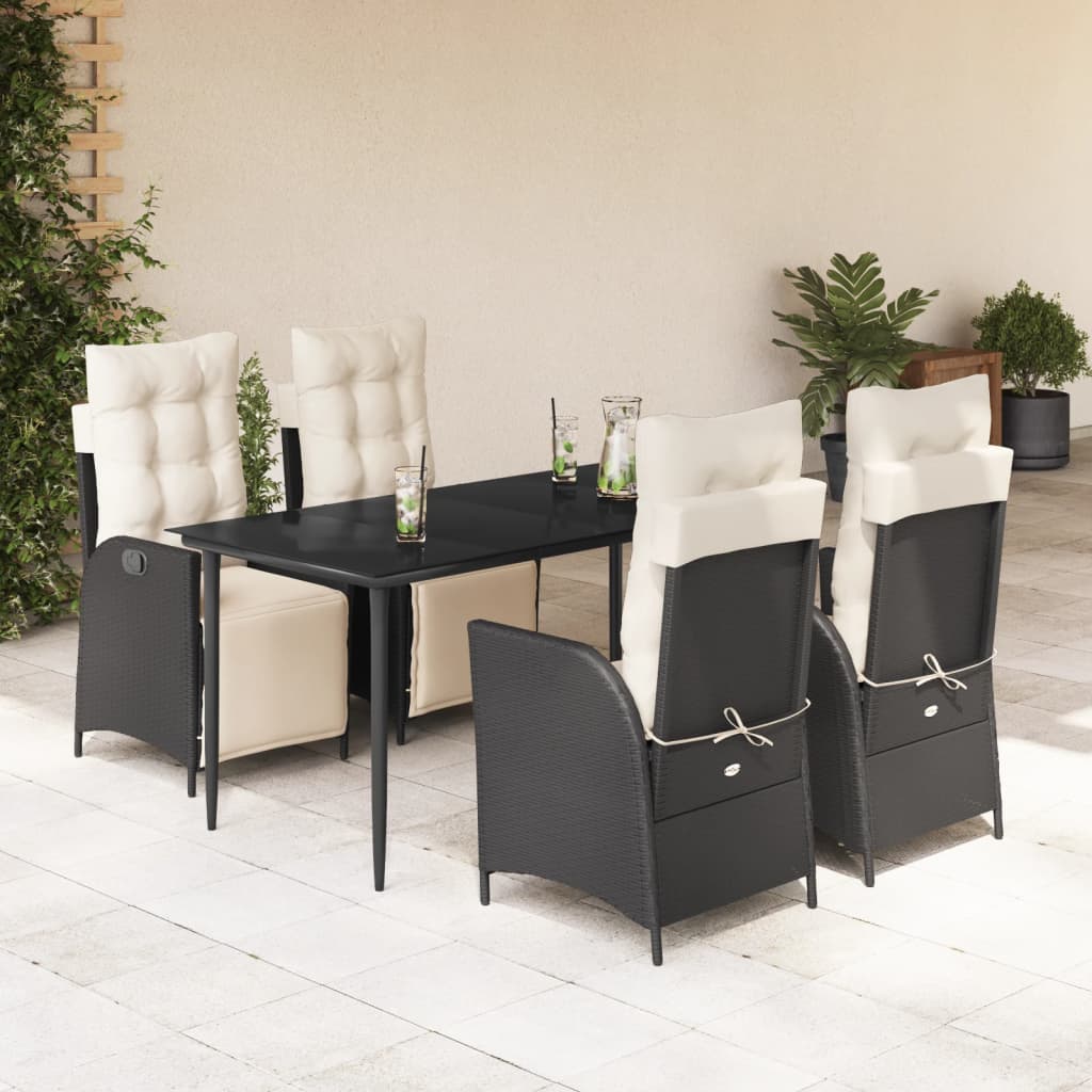 Set da Pranzo da Giardino 5 pz Nero con Cuscini in Polyrattan | homemem39
