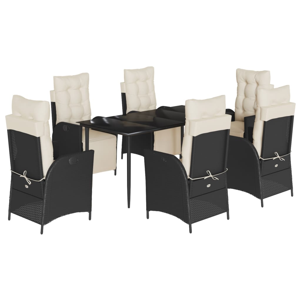 Set da Pranzo da Giardino 7 pz Nero con Cuscini in Polyrattan - homemem39