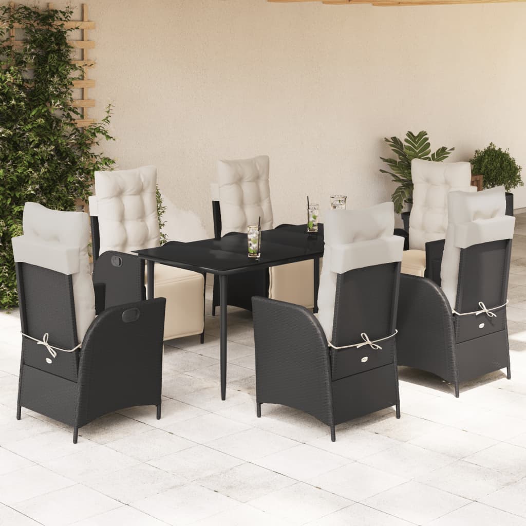 Set da Pranzo da Giardino 7 pz Nero con Cuscini in Polyrattan - homemem39