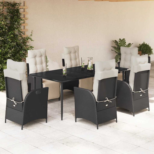 Set da Pranzo da Giardino 7 pz Nero con Cuscini in Polyrattan - homemem39
