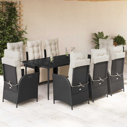 Set da Pranzo da Giardino 9 pz con Cuscini Nero in Polyrattan - homemem39