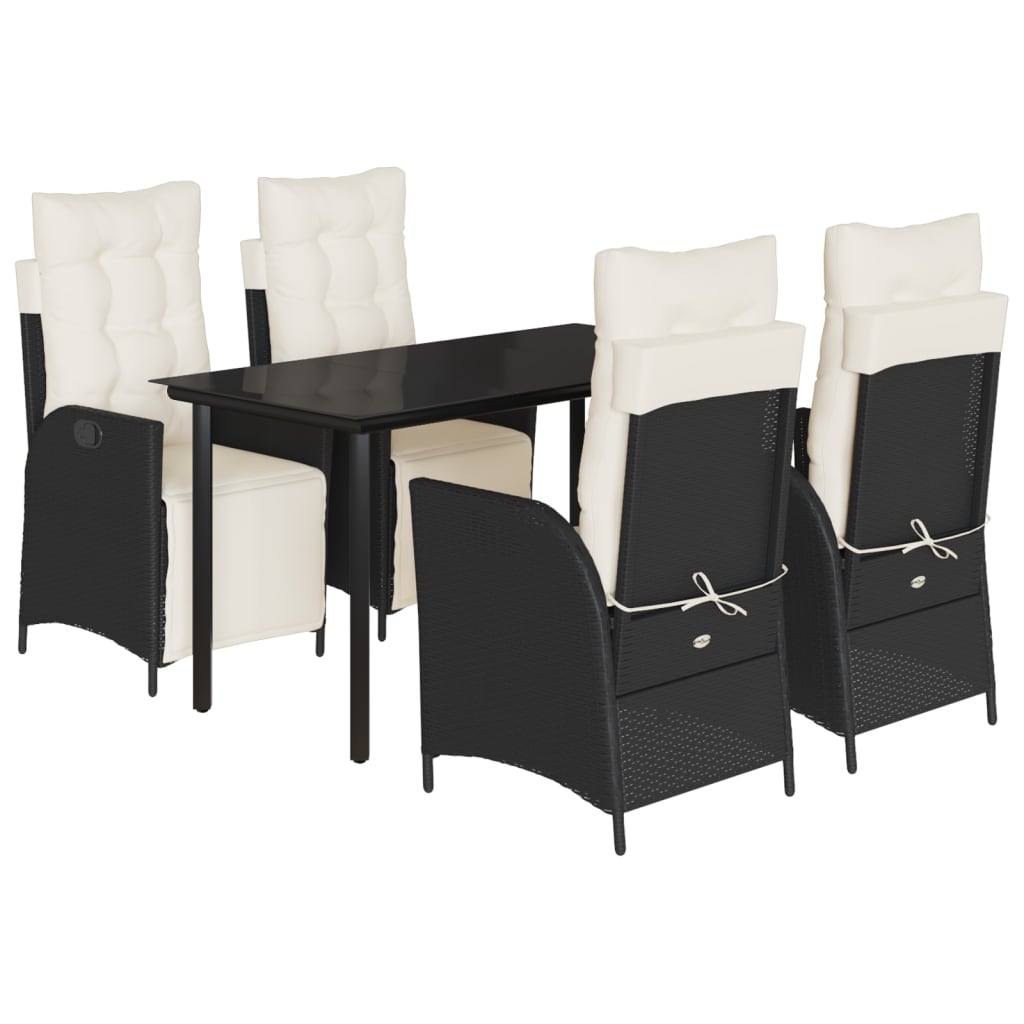 Set da Pranzo da Giardino 5 pz Nero con Cuscini in Polyrattan