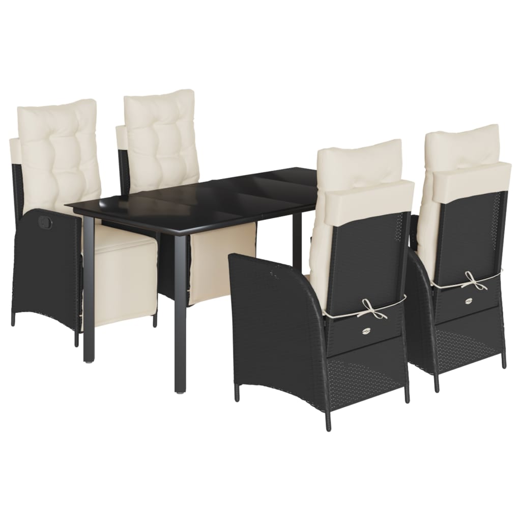 Set da Pranzo da Giardino 5 pz Nero con Cuscini in Polyrattan - homemem39