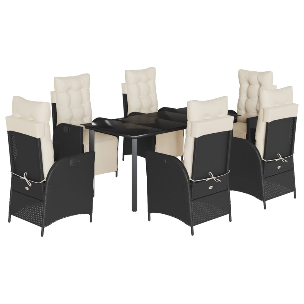 Set da Pranzo da Giardino 7 pz Nero con Cuscini in Polyrattan | homemem39