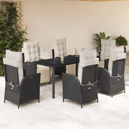 Set da Pranzo da Giardino 7 pz Nero con Cuscini in Polyrattan | homemem39