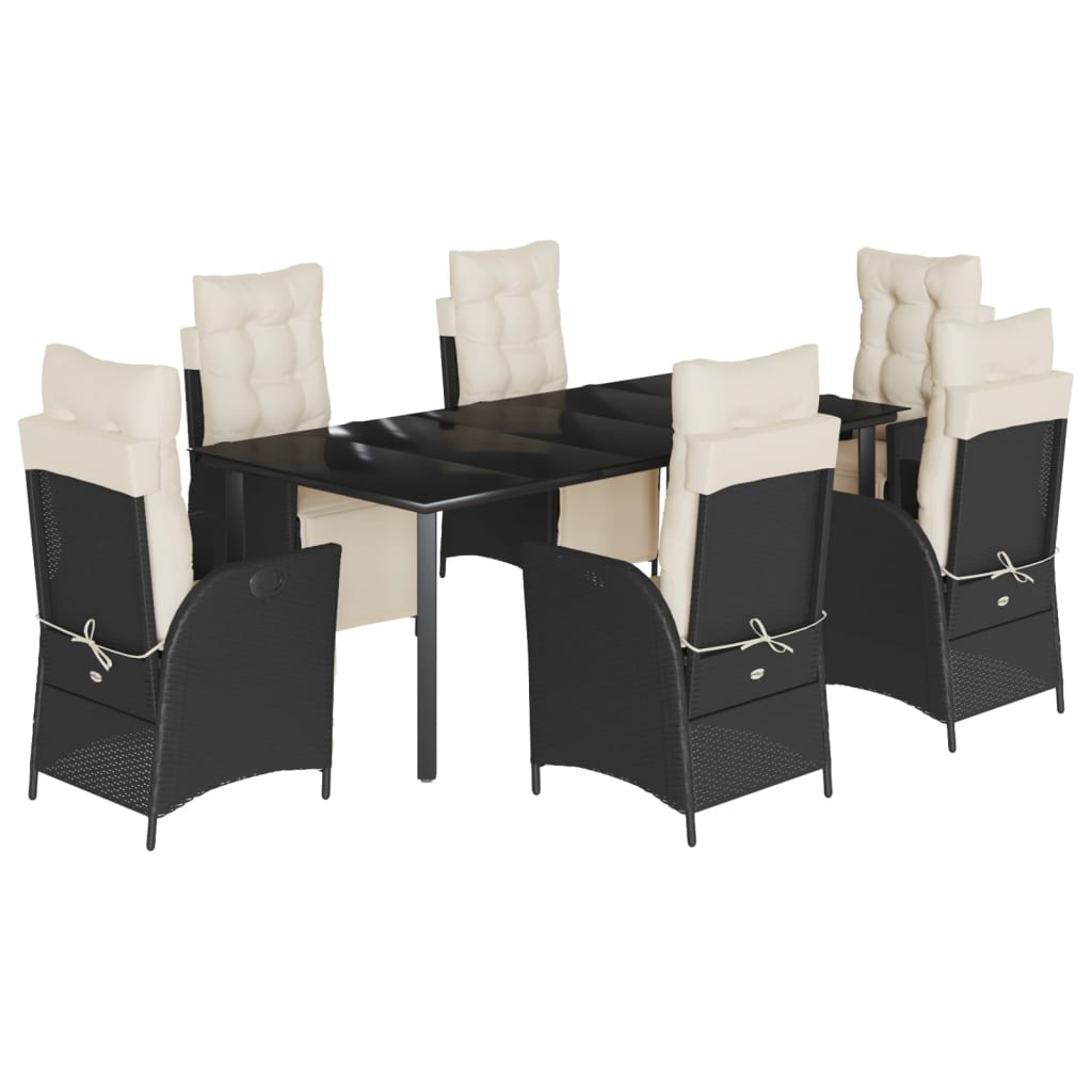 Set da Pranzo da Giardino 7 pz Nero con Cuscini in Polyrattan | homemem39