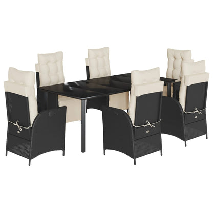 Set da Pranzo da Giardino 7 pz Nero con Cuscini in Polyrattan | homemem39