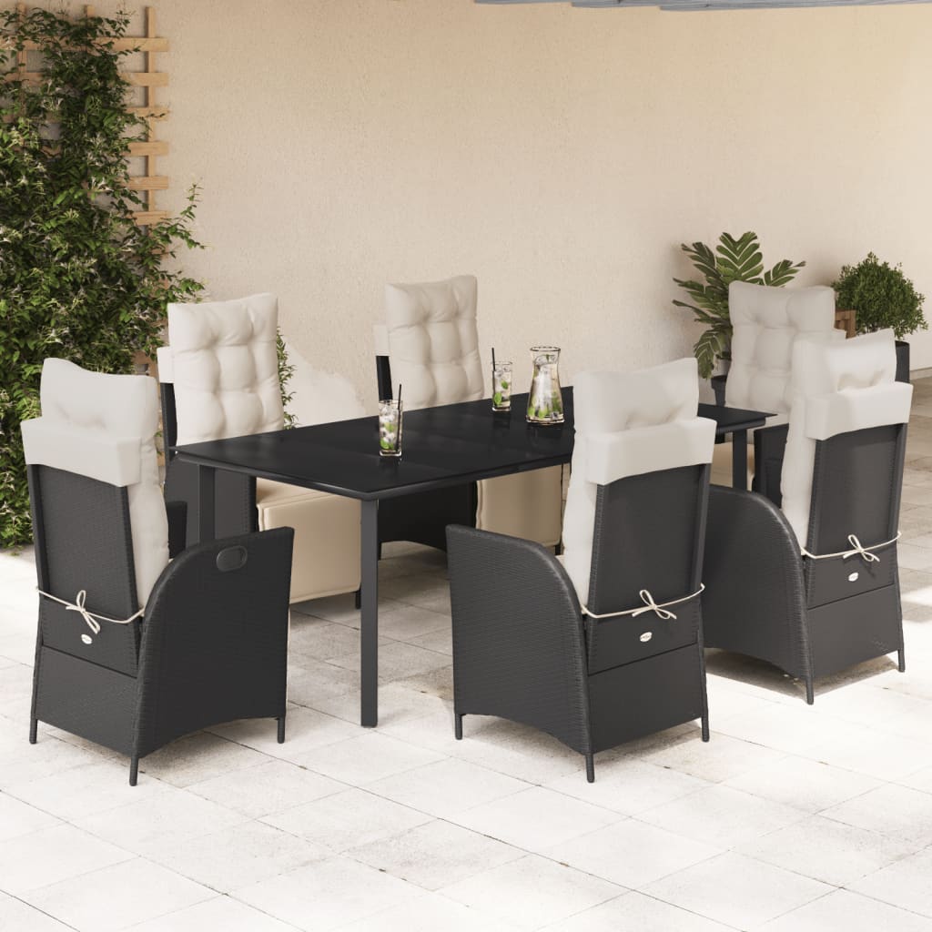 Set da Pranzo da Giardino 7 pz Nero con Cuscini in Polyrattan | homemem39