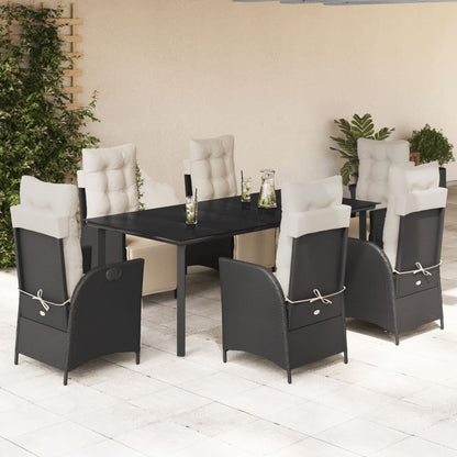 Set da Pranzo da Giardino 7 pz Nero con Cuscini in Polyrattan | homemem39