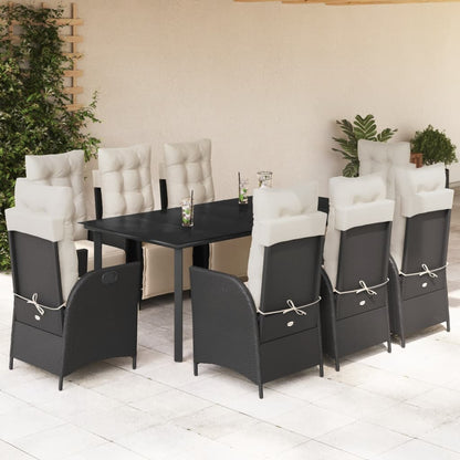 Set da Pranzo da Giardino 9 pz con Cuscini Nero in Polyrattan | homemem39